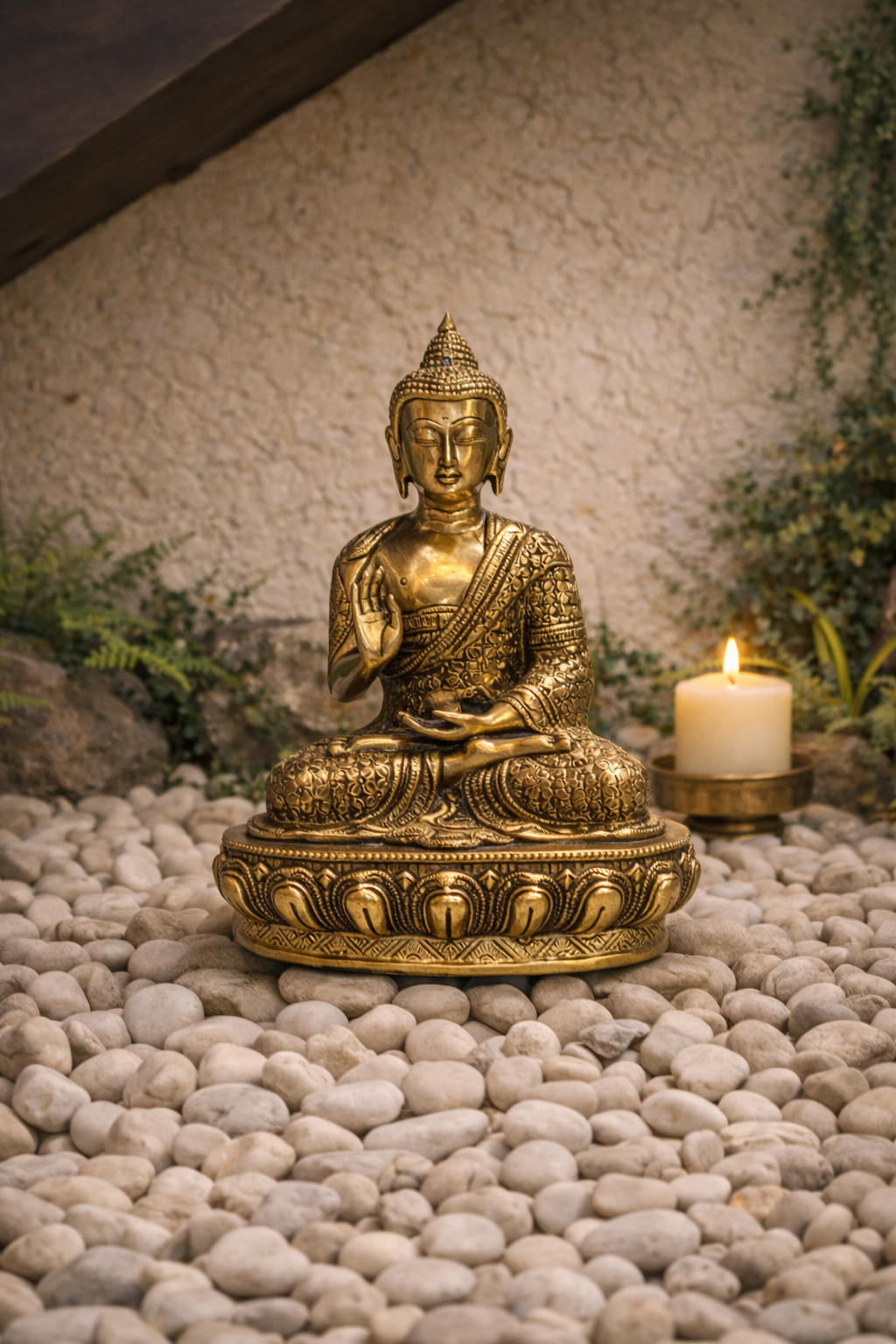 Brass Ganesh murti in a home altar